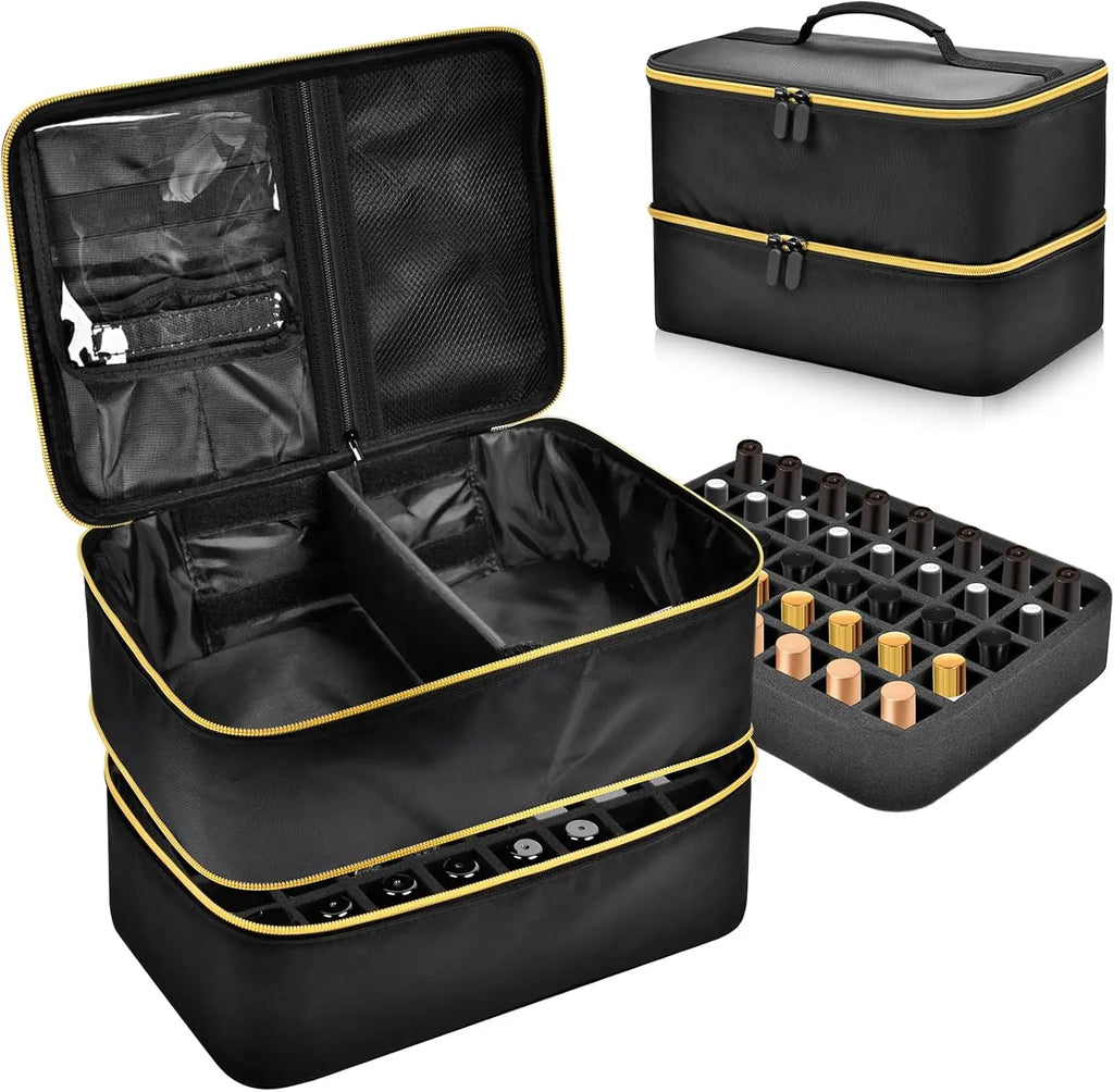 Nail Polish Organizer Case – Holds 40 Bottles, Double Layer Nail Storage Case Babs black M