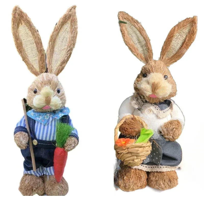 Easter Straw Bunny Decor 35cm – Rustic Handmade Decoration Easter Bunny Decor Babs SetB-2PCS 35CM