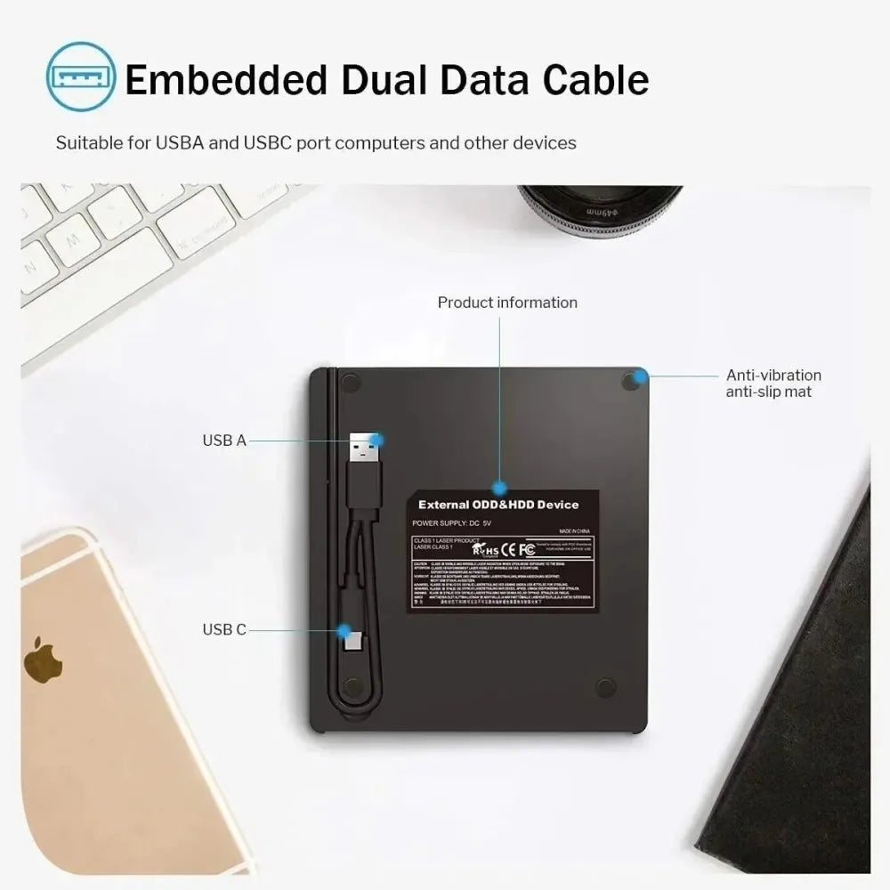 KEBIDUMEI 8-in-1 USB 3.0 External DVD CD Burner & Card Reader External Optical Drive Babs