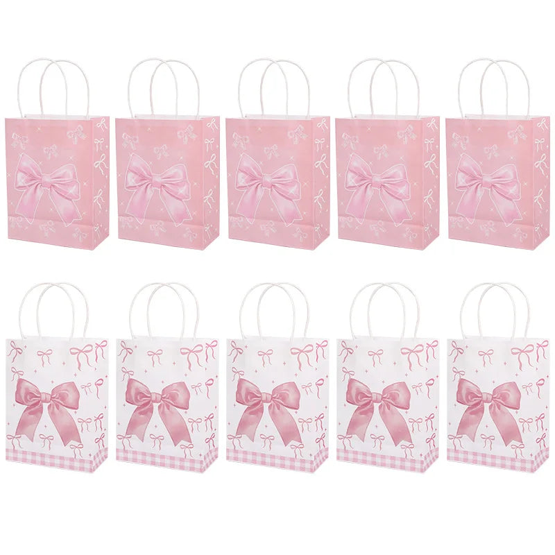 Pink Bow Paper Gift Bags – Party Treat Bags 5/10 Pcs Party Gift Bags Babs
