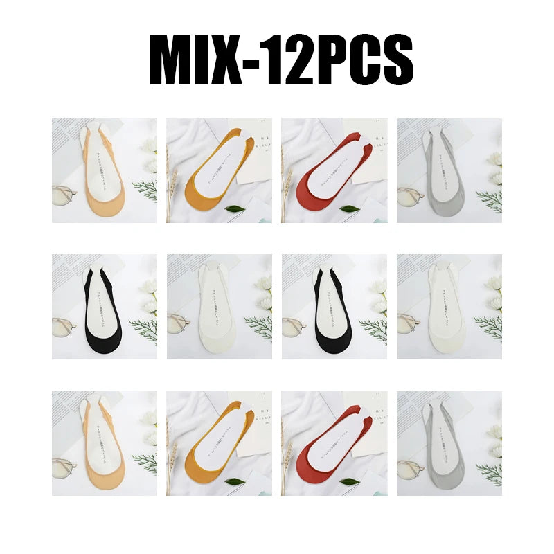 Women's Invisible No-Slip Liner Socks – Ice Silk Low Cut Invisible Liner Socks Babs MIX 12Pairs One Size