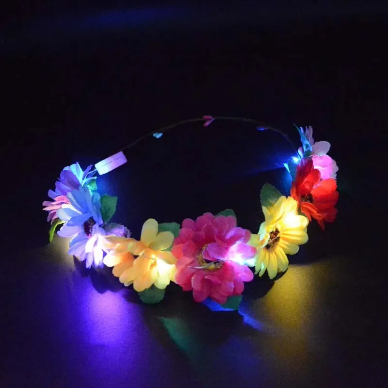 LED Glow Rose Flower Headband – Princess Party Wreath Hair Accessory LED Party Headband Babs
