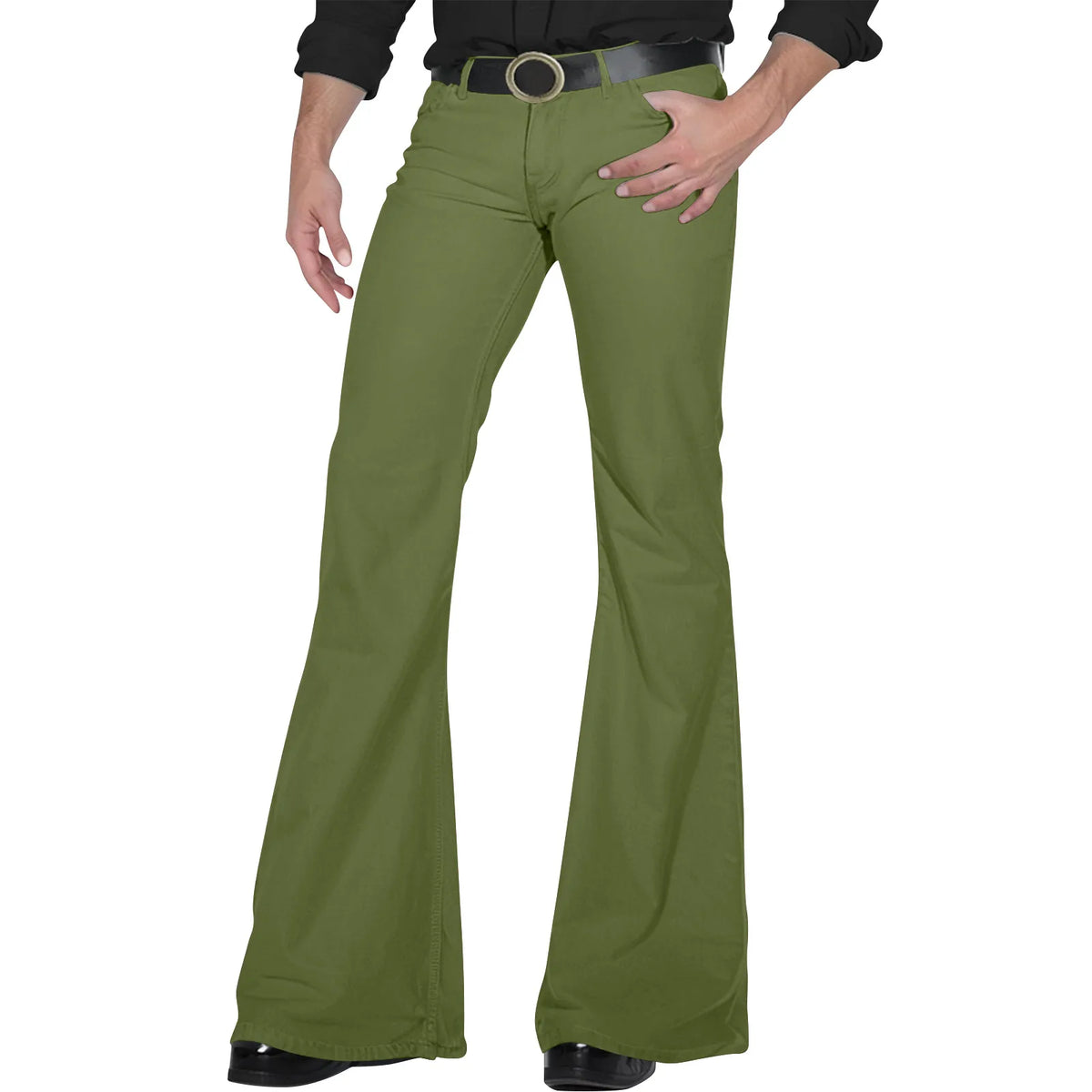 Men's Retro Disco Flare Pants – Bell Bottom Hip Hop Trousers Men's Flare Pants Babs Army Green L