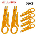 6-Piece Punch Down & Wire Stripping Tool Set – Network Cable Kit Wire Stripping Tool Set Babs YELLOW