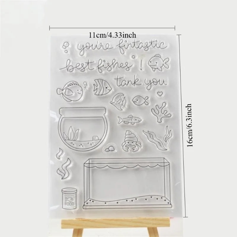 2Pcs Silicone Fish Tank Transparent Stamps for Scrapbooking Craft Stamp Set Babs