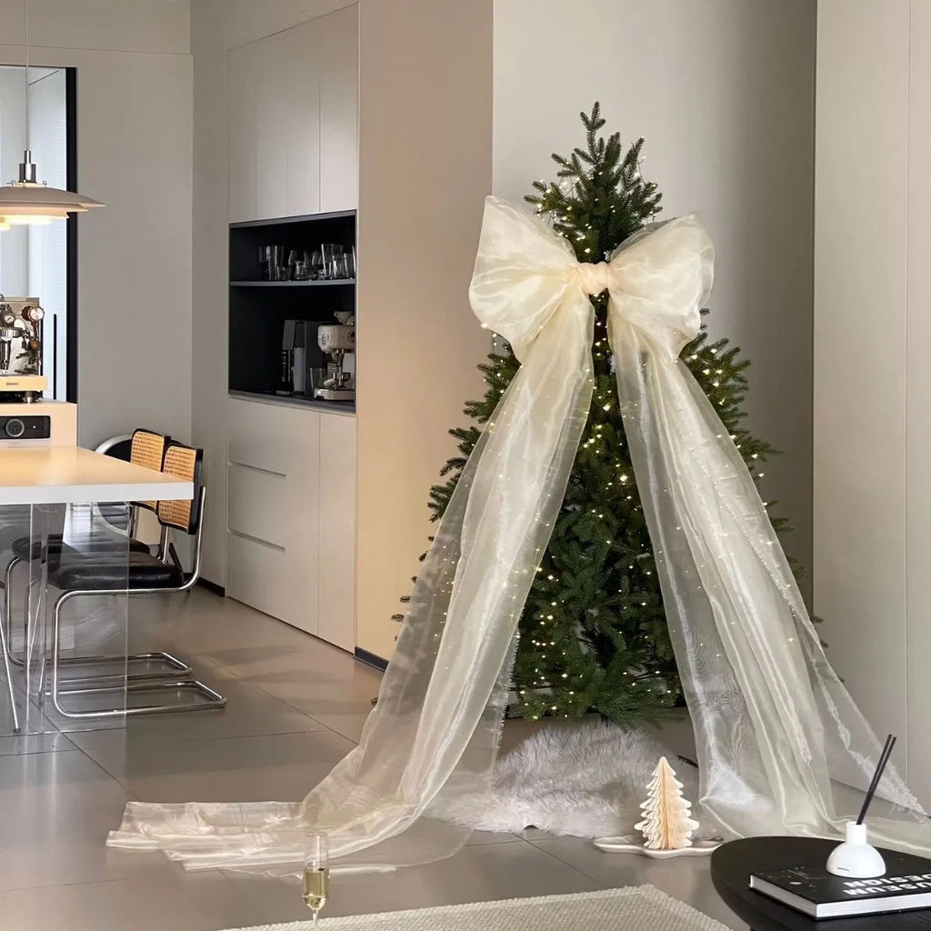 Oversized Pearl Sheen Bow Pendant – Christmas Tree Hanging Decor Christmas Bow Ornament Babs Beige 0.5m 2m
