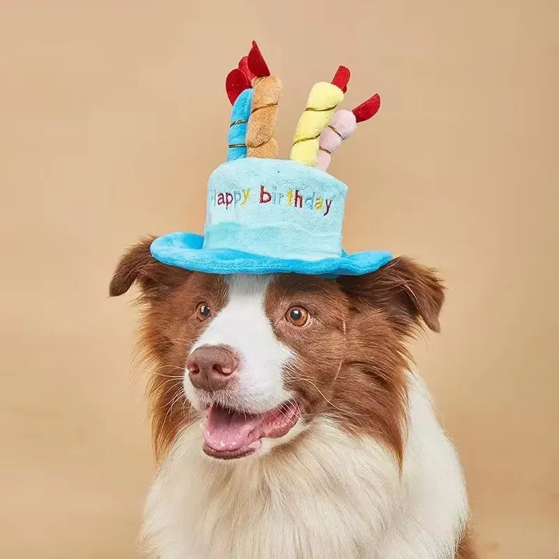 Dog & Cat Birthday Cake Hat – Cute Plush Pet Party Headwear Pet Party Hat Babs