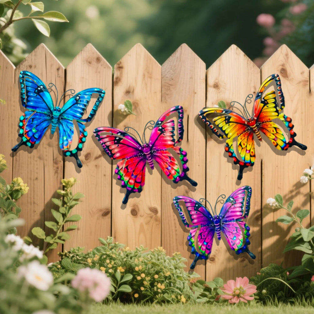 4pcs Iron Butterfly Wall Decor – Painted Metal Garden Art Set Metal Wall Art Babs