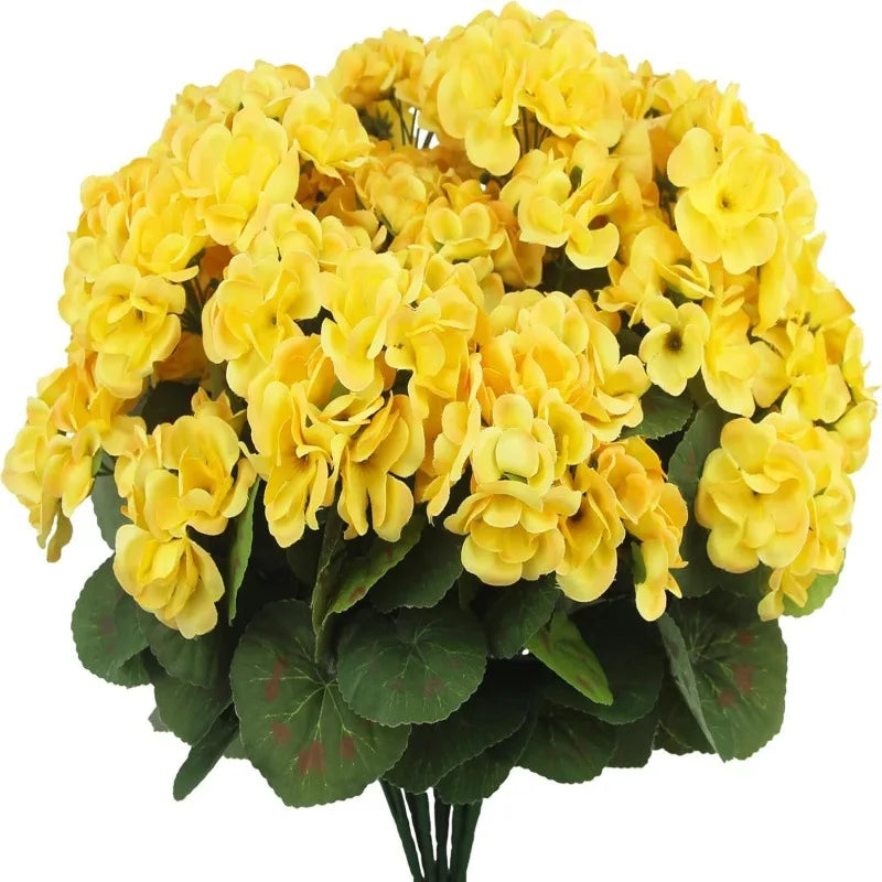 Spring Silk Begonia & Geranium Artificial Flowers | Home Decor Artificial Silk Flowers Babs Yellow 1PC