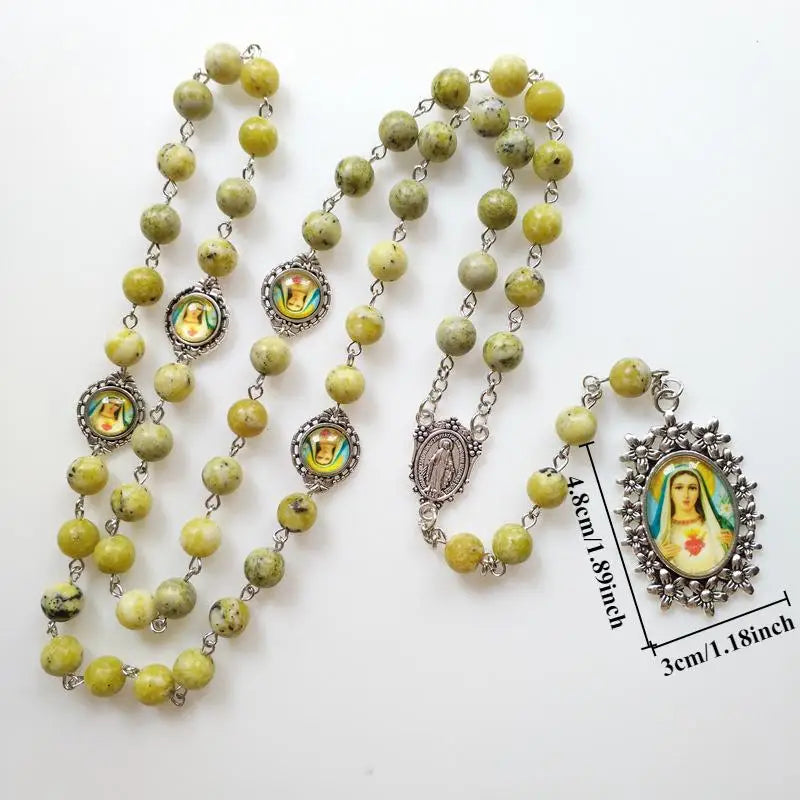 Glass Cross Rosary Necklace – Catholic Religious Pendant Religious Pendant Necklace Babs