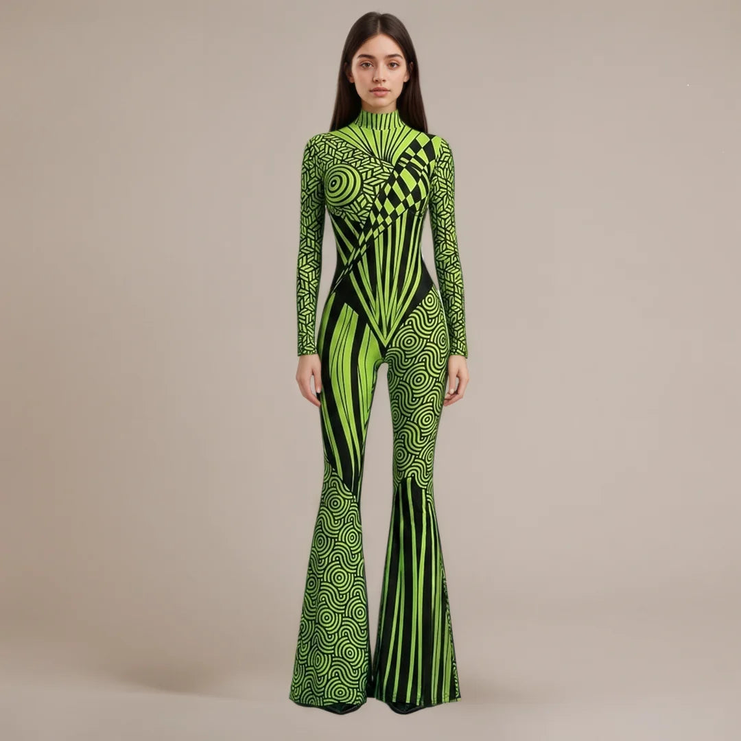 Women's Rainbow Skeleton Flared Catsuit Halloween Jumpsuit Halloween Costume Babs