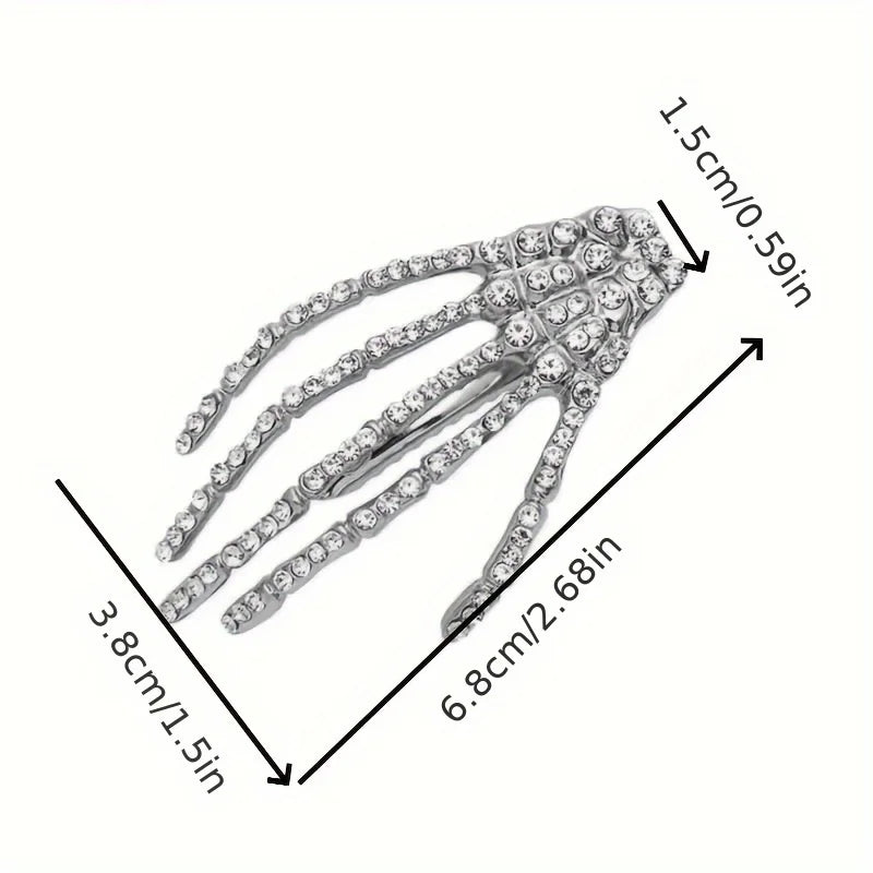 2-Piece Rhinestone Skull Hand Hair Clips – Halloween Barrettes Hair Clip Barrettes Babs