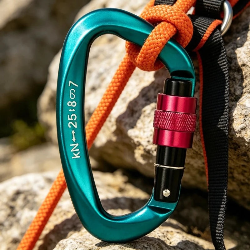 D-Shape Screw Lock Carabiner 25KN – Aluminum Climbing Buckle Climbing Carabiner Babs