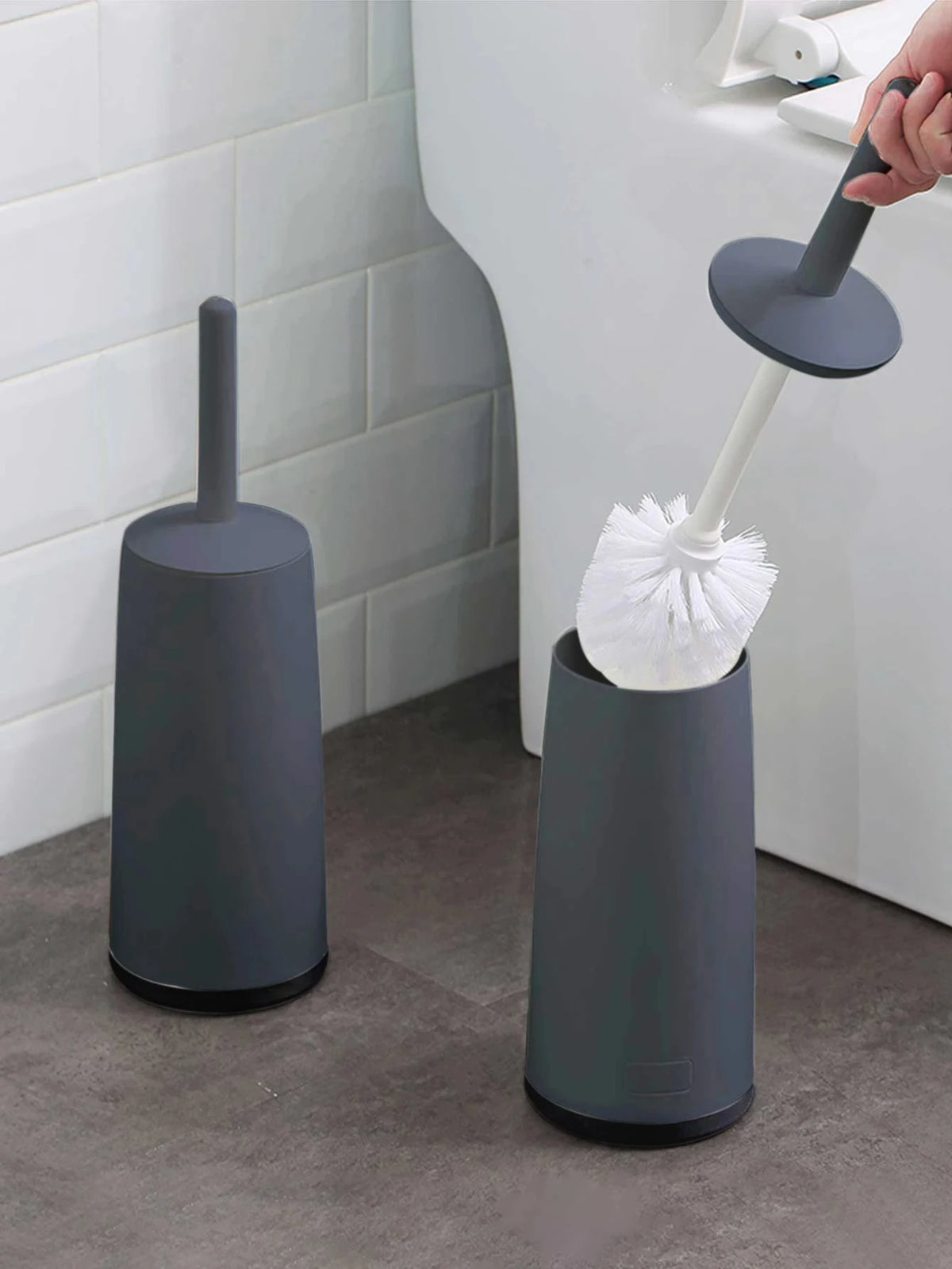 Toilet Brush & Standing Base – Long Handle Bathroom Cleaner Toilet Brush Set Babs Black