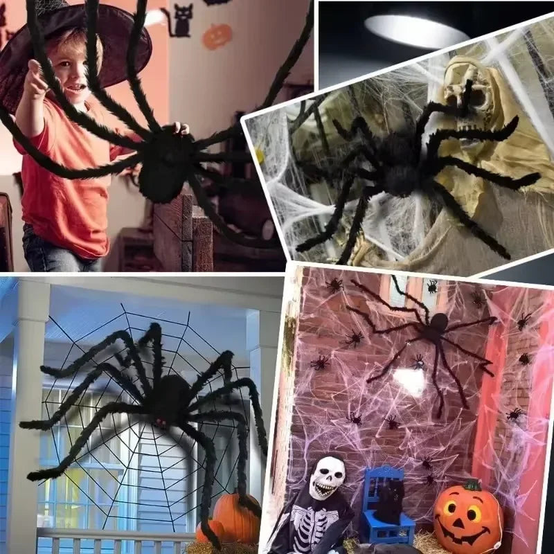 Lifelike Black Spider & Cobweb Halloween Decoration Set Halloween Decoration Set Babs