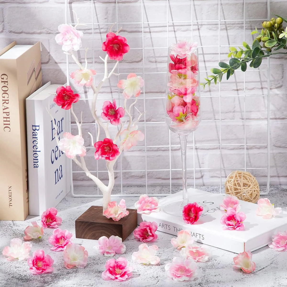 Artificial Cherry Blossom Heads – Silk Peach Flower Decor 10/20/50 Artificial Flower Heads Babs