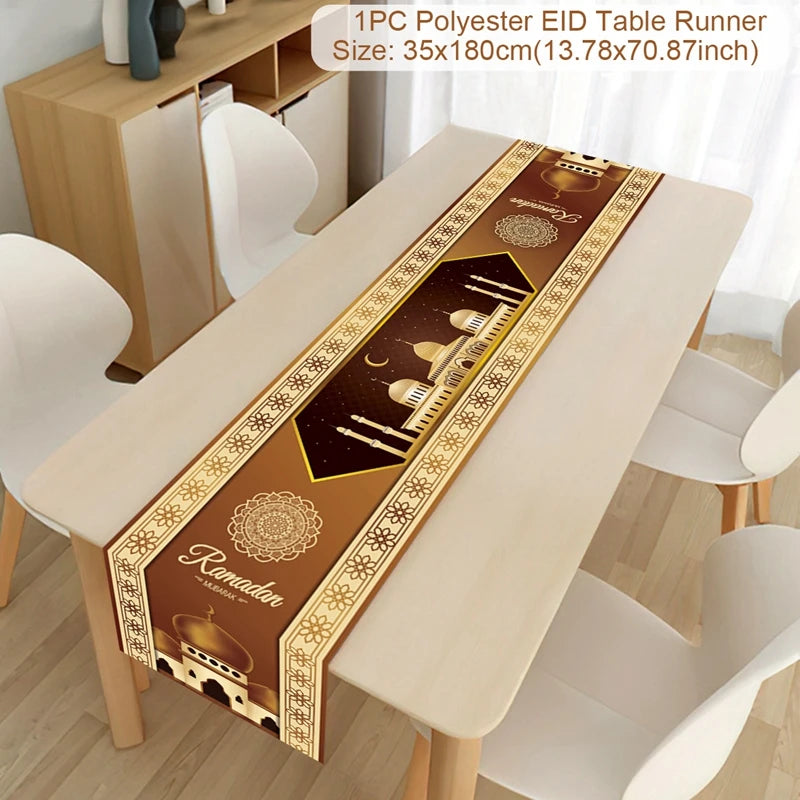 Ramadan Eid Mubarak Table Runner – Festive Polyester Tablecloth Festive Table Runner Babs 2