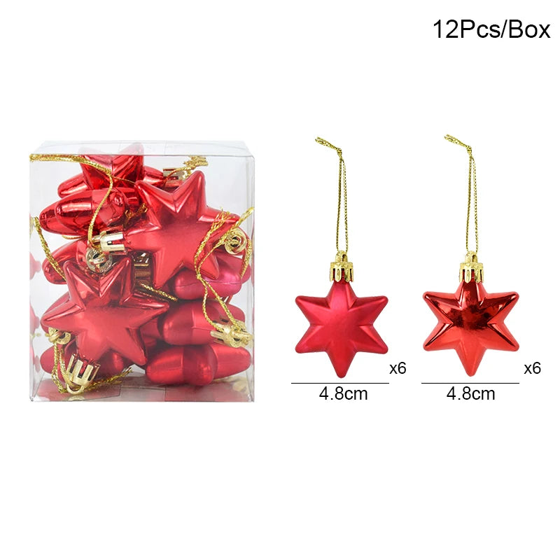 12Pcs Gold Star Christmas Ball Ornaments – Xmas Tree Décor Christmas Tree Ornaments Babs Red