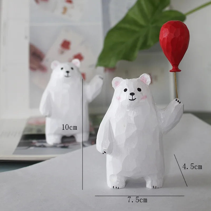 Hand-Carved White Bear Wooden Figurine | Desktop Decor Gift Wooden Figurine Ornament Babs