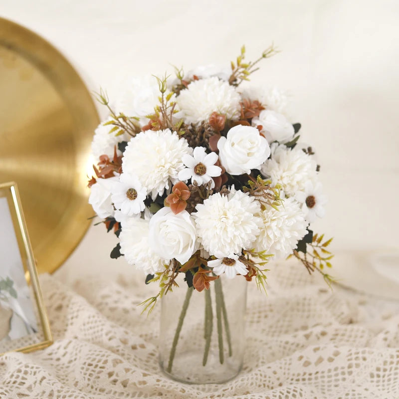 Autumn Silk Artificial Flower Bouquet – Roses, Hydrangea & Daisies Artificial Flower Bouquet Babs
