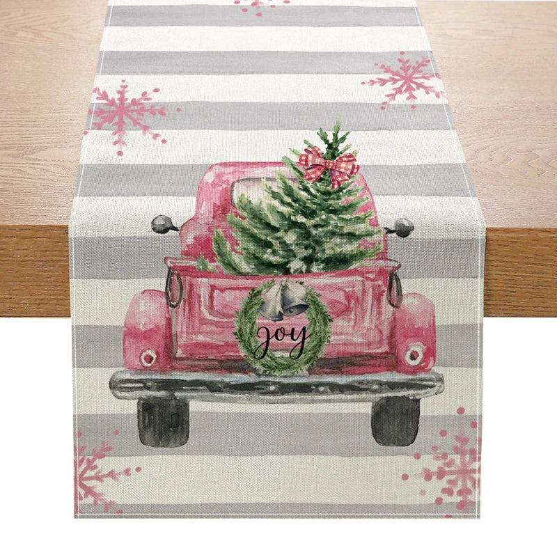 Linen Christmas Table Runner – Snowman & Xmas Tree, 72x13" Christmas Table Runner Babs 13 183x33cm
