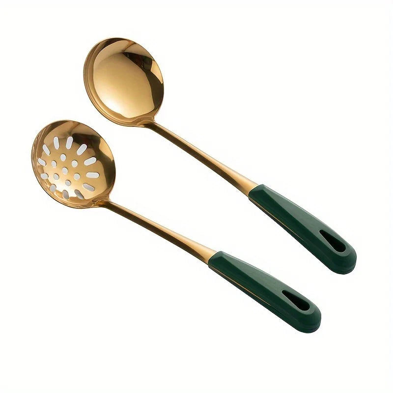 Stainless Steel Long Handle Soup Spoon & Slotted Ladle Soup Ladle Babs 2pcs