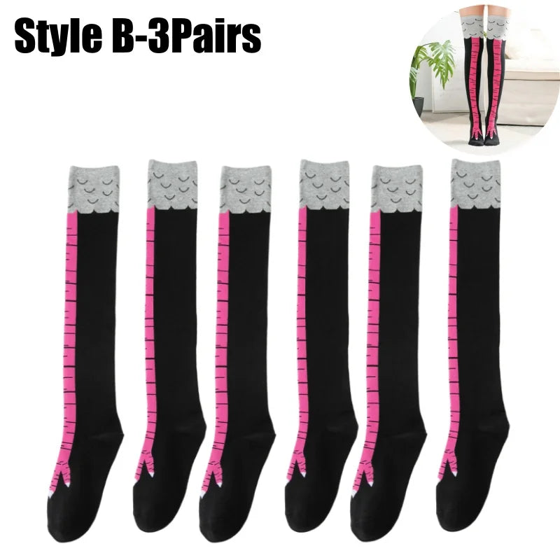 Women's Funny Chicken Feet Over-Knee Stockings Ostrich Print Novelty Knee Stockings Babs Style B-3Pairs One Size