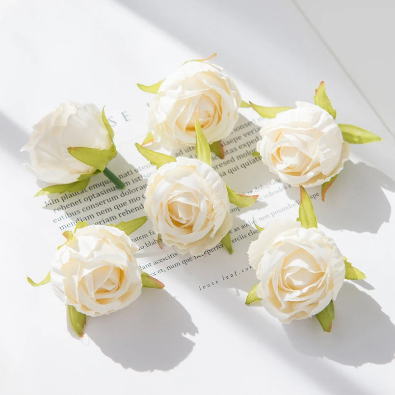 49/80PCS Silk Rose Bud Heads – Wedding & DIY Home Décor Artificial Flower Heads Babs milk white 50 pcs