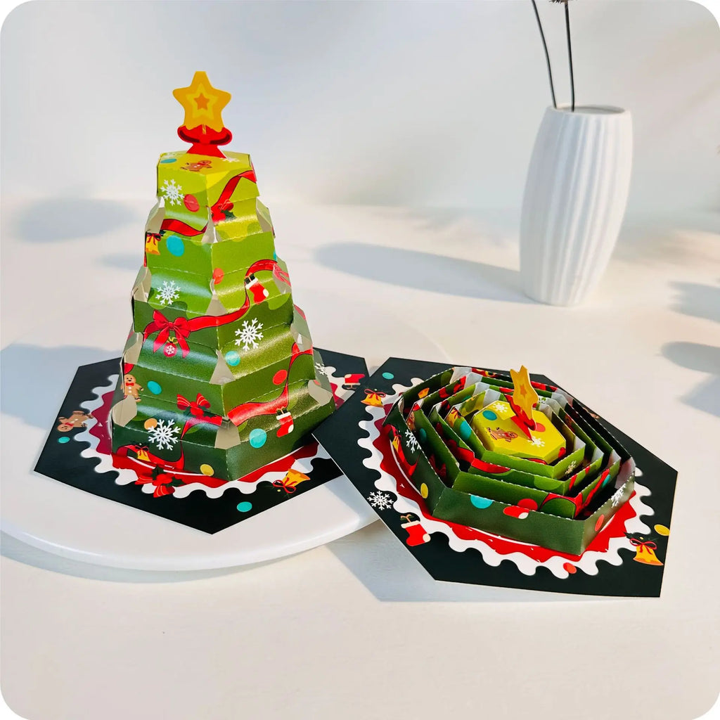 3D Pop-Up Christmas Tree Greeting Card | Foldable Pull-Out Pop-Up Greeting Card Babs