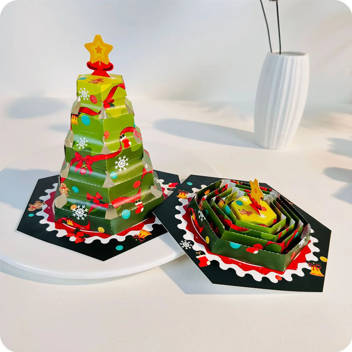 3D Pop-Up Christmas Tree Greeting Card | Foldable Pull-Out Pop-Up Greeting Card Babs