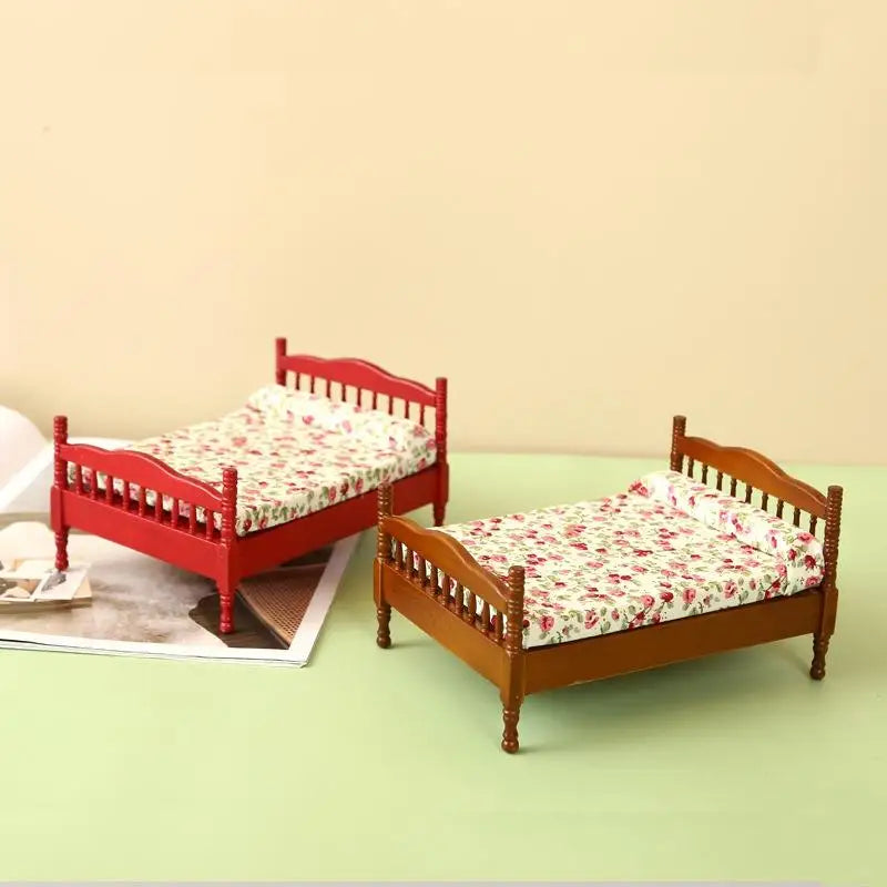 1:12 Dollhouse Miniature Wooden Bed Furniture Model Dollhouse Miniature Furniture Babs