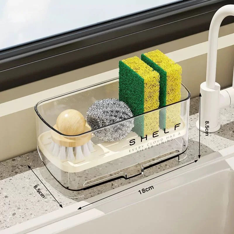 Kitchen Sink Sponge Rack with Drainage Shelf & Towel Holder Sink Organizer Rack Babs White