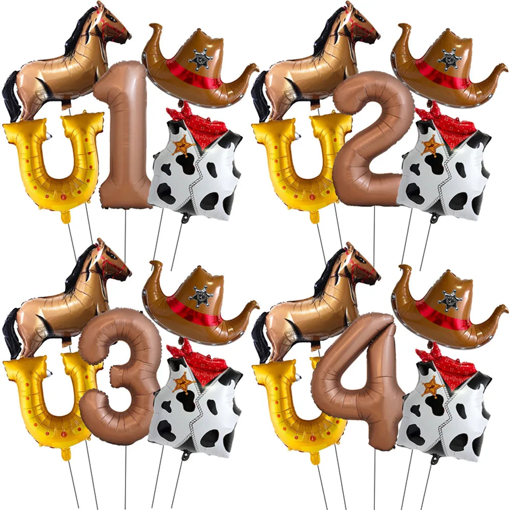 5-Pc Western Cowboy Foil Balloon Set | Rodeo Birthday Party Decor Party Foil Balloons Babs