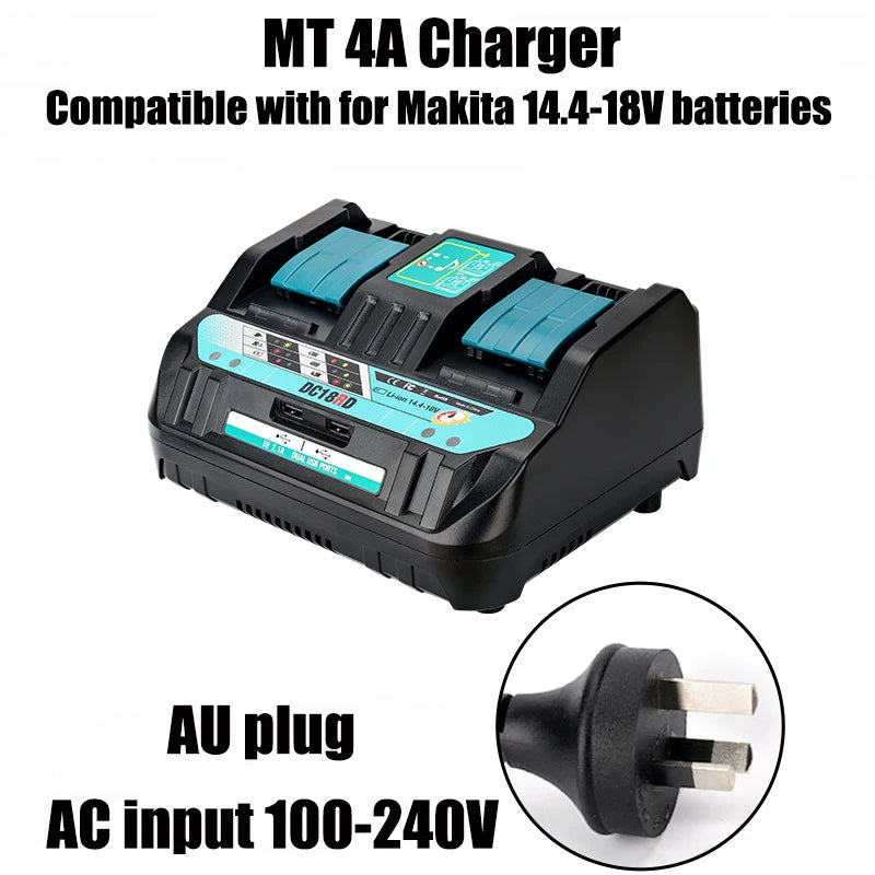 Dual-Port 14.4V–18V Li-Ion Charger for Makita BL1830 DC18RD Battery Charger Babs 4A AU plug