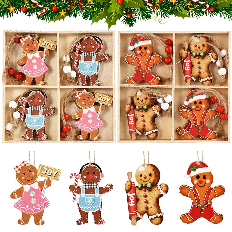 Christmas Wooden Ornaments – Gingerbread Man & Gnome Pendants Christmas Tree Ornament Babs