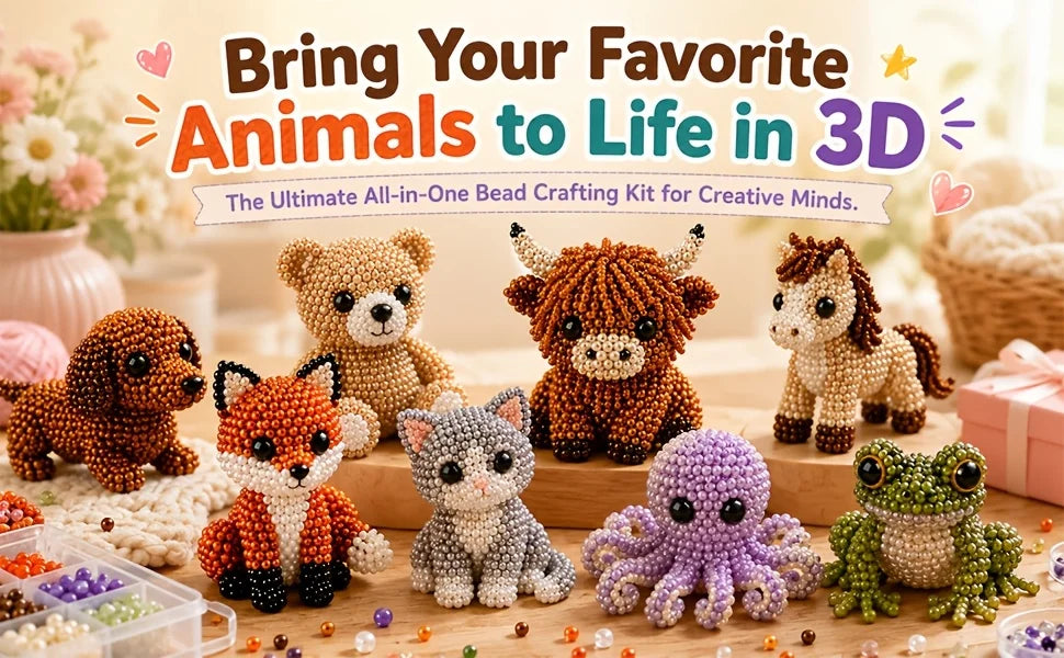 4-in-1 3D Beaded Animal Craft Kit – DIY Pet & Insect Ornaments Beading Craft Kit Babs