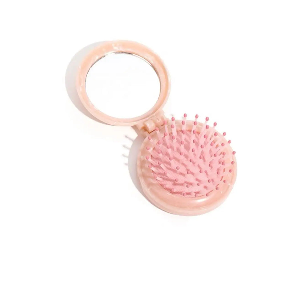 Portable Folding Comb with Mirror & Cushion Base | Travel Folding Travel Comb Babs Pink