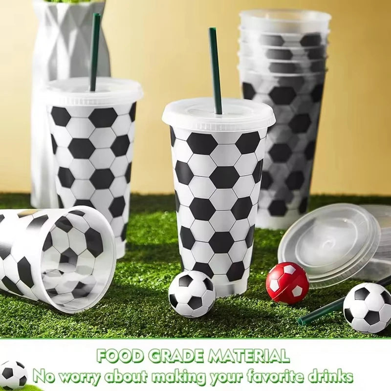 6Pcs Reusable Soccer Cups with Lid & Straw – Kids Party Favors Party Drinkware Set Babs