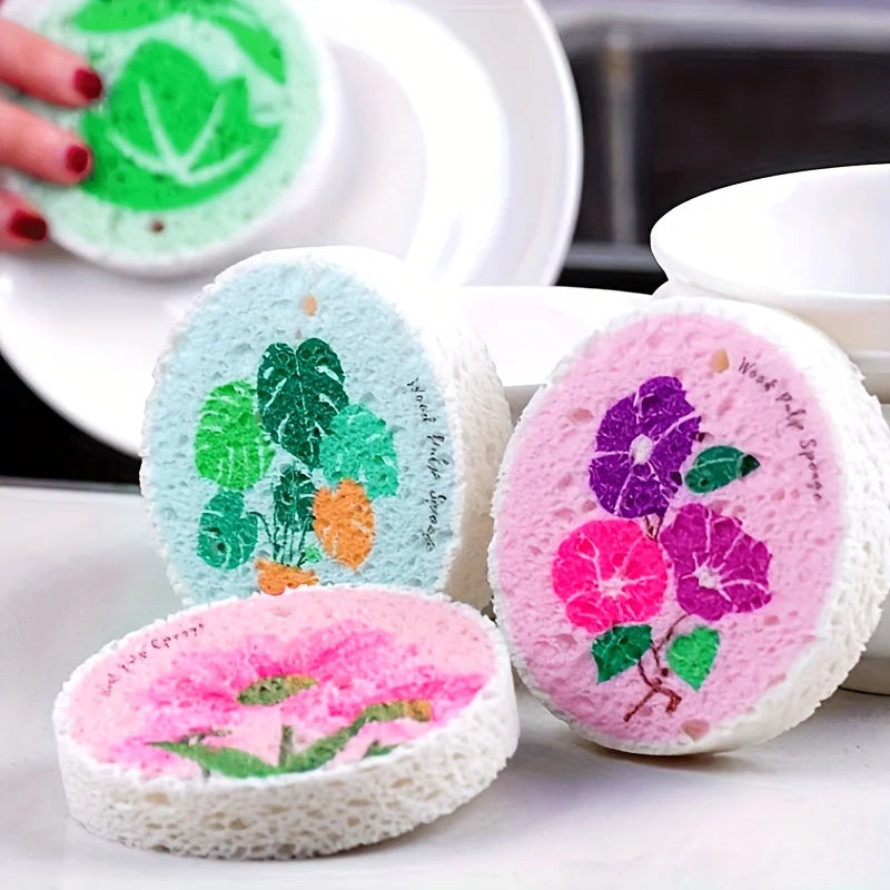 10pcs Round Dishwashing Sponges – Double-Sided Kitchen Scrubbers Kitchen Cleaning Sponge Babs