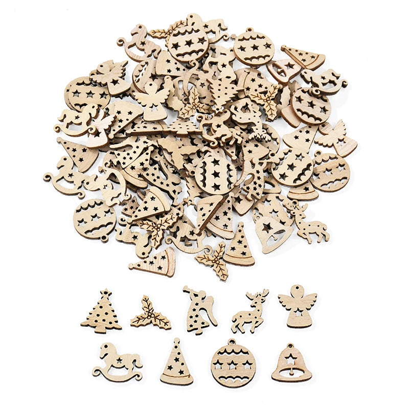 50Pcs Unfinished Christmas Wooden Ornaments DIY Tree Pendants Christmas Wood Ornaments Babs C