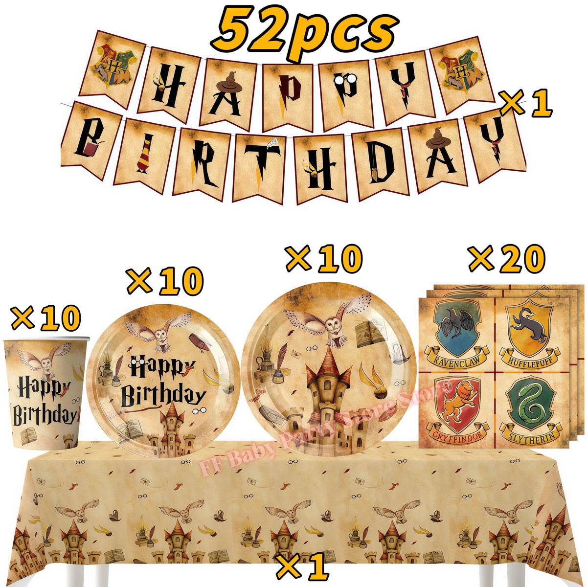 Wizard Theme Birthday Party Supplies – Plates, Cups & Balloons Party Supplies Set Babs 52pcs