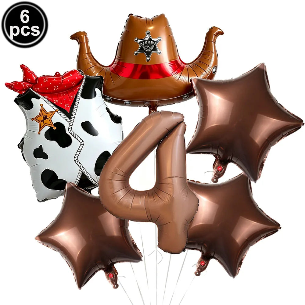 Western Cowboy Foil Balloon Set – 6pc Birthday Party Decor Party Foil Balloons Babs iridescent As pictures show