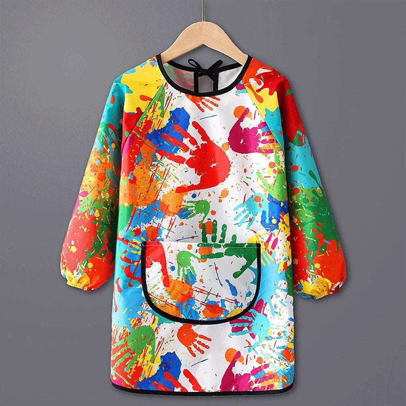 Kids Waterproof Long Sleeve Art Apron – Cartoon Paint Smock Kids Art Apron Babs Multicolor XXL(L)