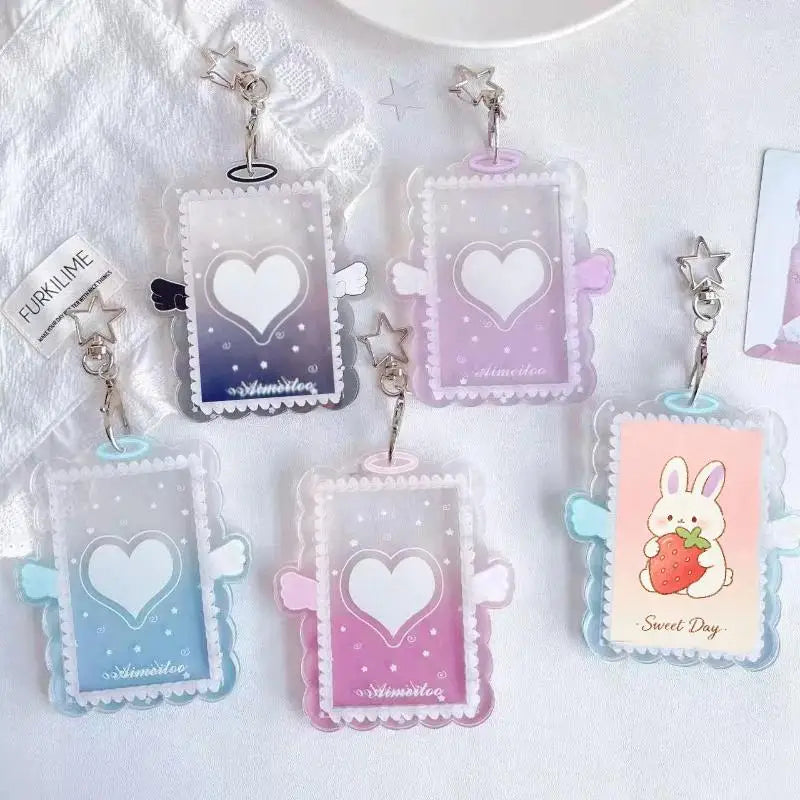 Kpop Acrylic Photocard Holder Angel Wing Keychain | Card Protector Photocard Holder Keychain Babs
