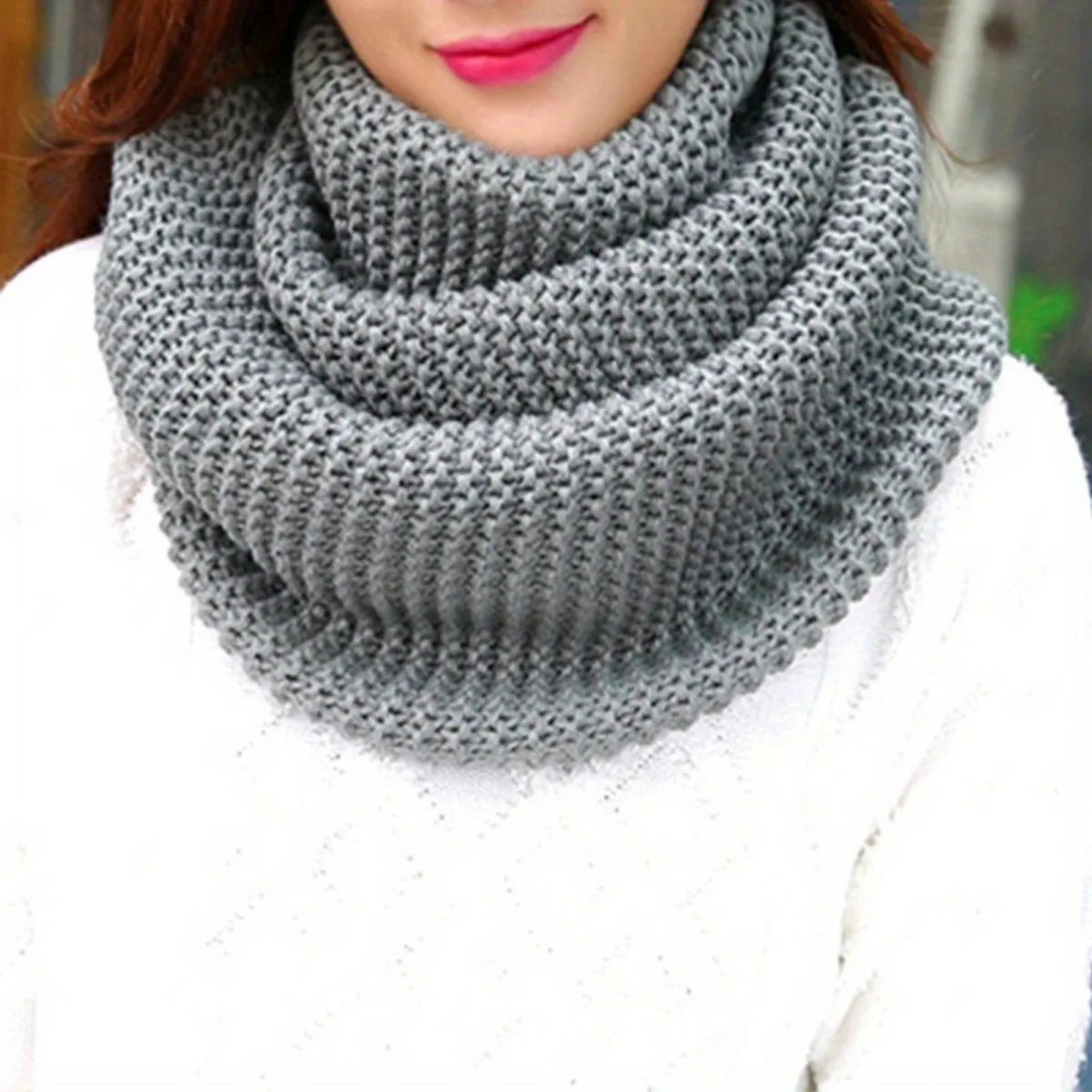 Women's Thick Knit Infinity Scarf – Windproof Winter Neck Warmer Infinity Scarf Babs GRAY One Size