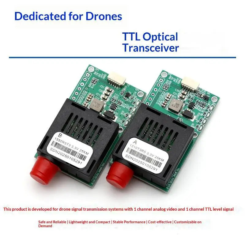 TTL Fiber Optic Transceiver Module 5.5-26V FPV Drone 25-100KM Optical Transceiver Module Babs