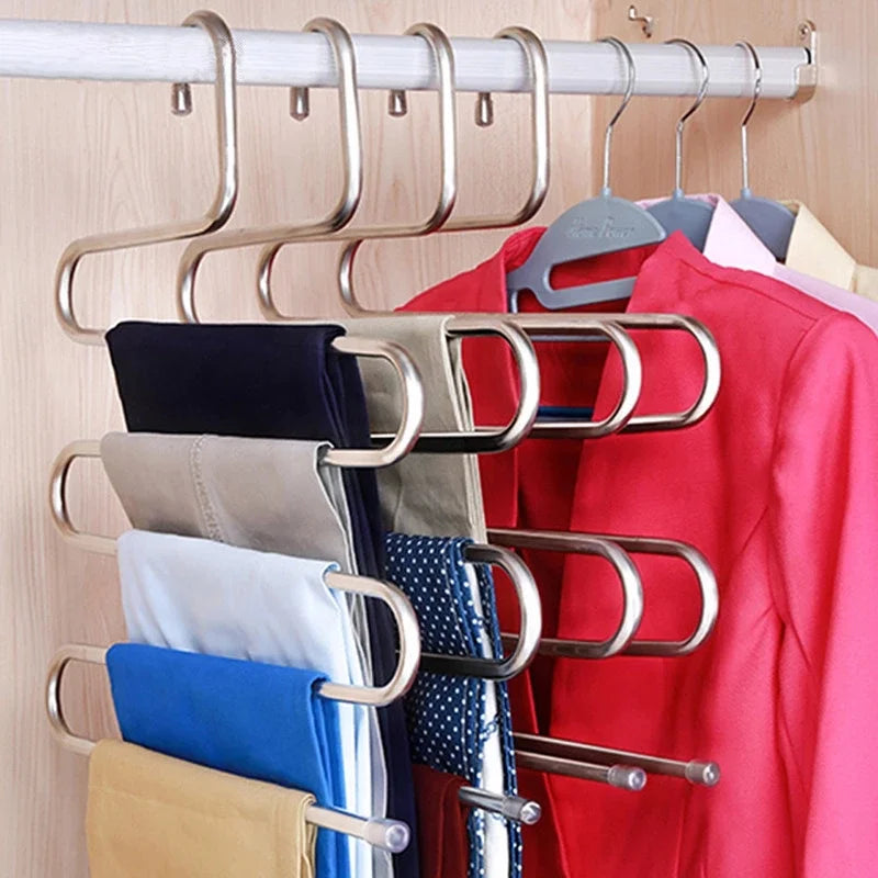 5-Layer S-Shape Stainless Steel Pants Hanger Rack – Silver Clothes Hanger Rack Babs