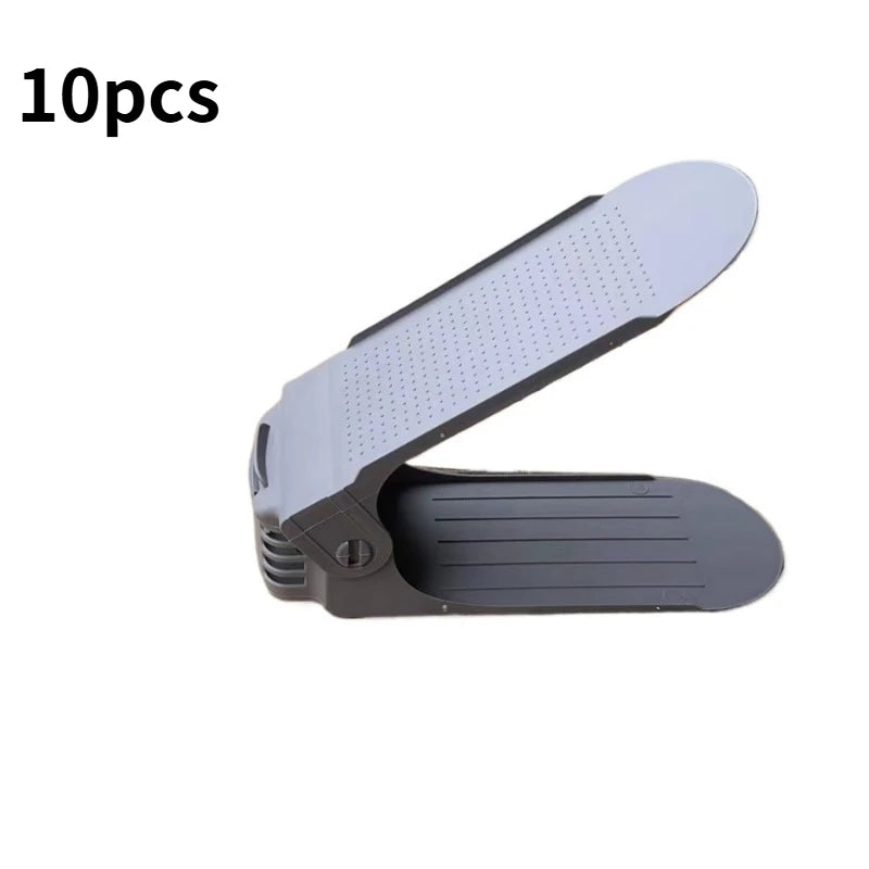 10-Pack Adjustable Stackable Shoe Rack Organizer | 4-Level Stackable Shoe Organizer Babs Grey 10pcs