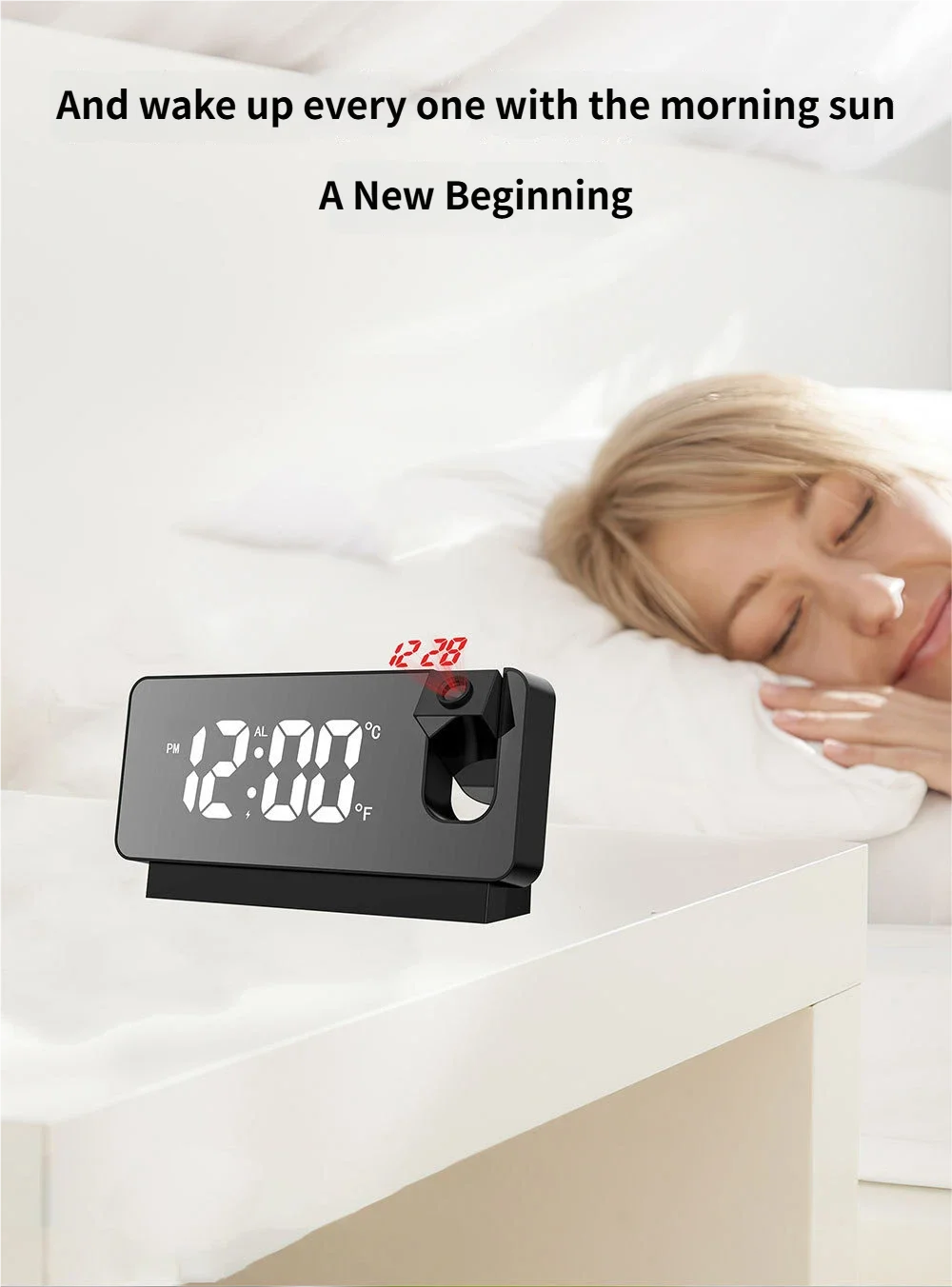 180° Rotating LED Projection Alarm Clock – Color Screen & Temp LED Projection Alarm Clock Babs