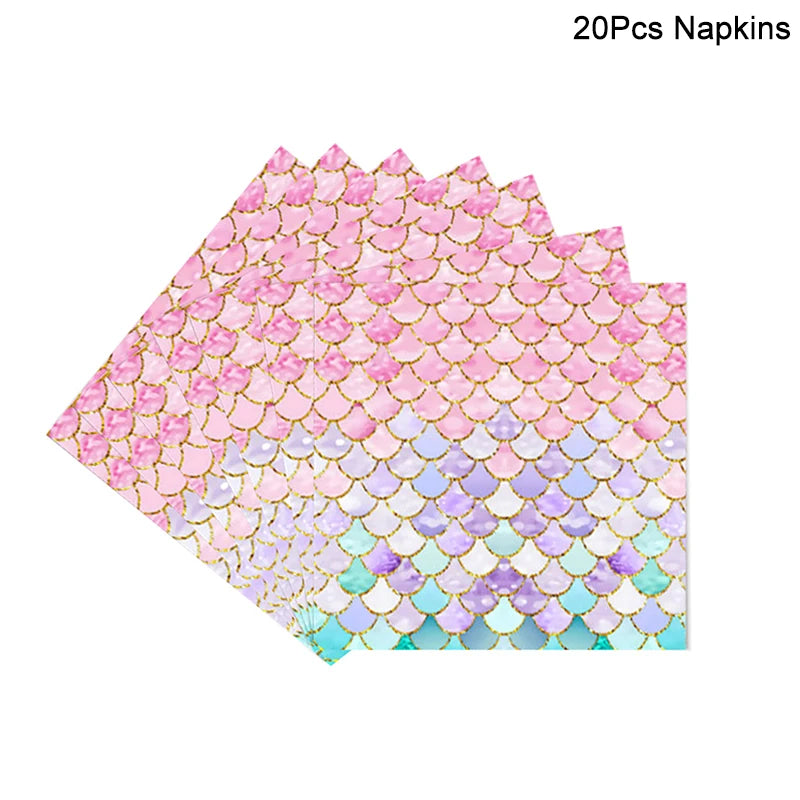 Mermaid Party Tableware Set – Plates, Cups, Napkins & Tablecloth Party Tableware Set Babs 20pcs napkin